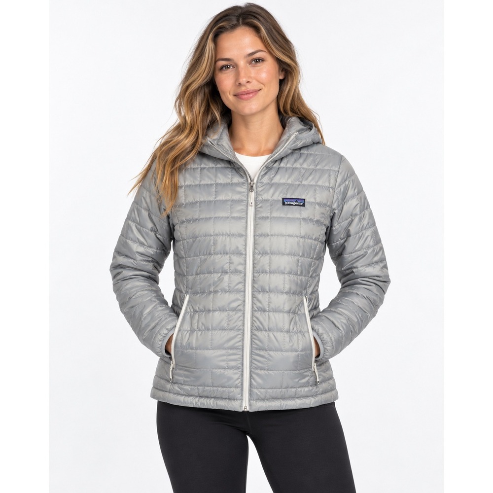Patagonia Womens Nano Puff Hoody Grey Insulated Quilted Jacket SZ L